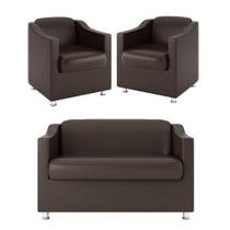 Kit Namoradeira Tilla + 2 Poltronas Para Sala Balaqui Decor Marrom Kit Namoradeira Tilla + 2 Poltronas Para Sala Balaqui Decor Marrom