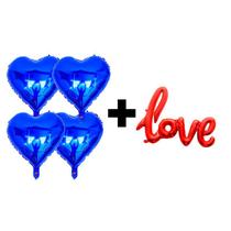 Kit Namoro 4 Balão Coração 46Cm + Balão Love Festa Decoraçao