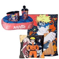 Kit Naruto Almofada Decorativa Manta Copo e Balde de Pipoca