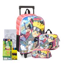 Kit Naruto Boruto Mochila Carrinho Estojo E Lancheira Ninja