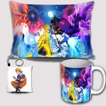 Kit Naruto Uzumaki Sasuke Uchiha Caneca Almofada Chaveiro