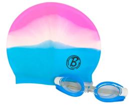 Kit Natação com Touca de Silicone Colorida e Óculos no Estojo - BJ POP