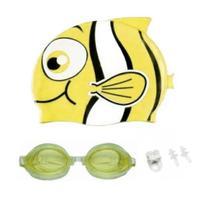 Kit Natação Infantil Amarelo Touca Óculos Protetor Ouvido