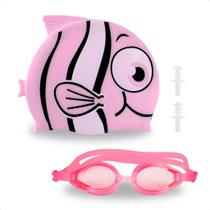 Kit Natação Infantil Peixe Menino E Menina Touca Toca Óculos Mergulho Silicone Com Protetor Kit Natação Infantil Peixe Menino E Menina Touca Toca Óculos Mergulho Silicone Com Protetor