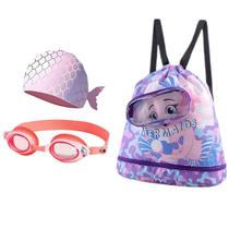 Kit Natação Óculos Bolsa e Touca Impermeável Piscina Praia Infantil Adulto Hero Band
