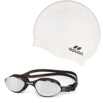 Kit Natação Profissional e Treino, óculos espelhado e touca de silicone - AQUON