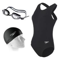 Kit Natação Speedo Maiô Cross II + Óculos Izy + Touca Flat Swim
