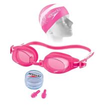 Kit Natação Speedo Swim Óculos Rosa+ Touca + Protetor Ouvido