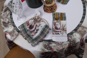 Kit Natal 8 peças 4 Guardanapos 4 Porta Talher Cozinha Mesa Posta Decoração, Ceia, Jantar