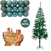 Kit Natal Arvore Natal 1,80m 320 Galhos + Varal 100 LEDs 8 Funções Colorida + Bolinhas Azul 5cm 30un
