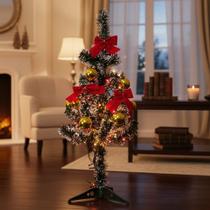 Kit Natal Brilho Dourado Enfeites + Pisca-pisca Luzes Laços