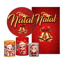 Kit Natal Painel Redondo + Trio Capas + Retangular Tecido