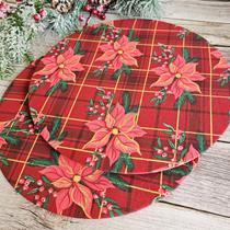 Kit Natal xadrez dourado vermelho 8 capas sousplat e 8 bases mdf