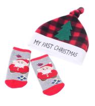 Kit Natalino Gorro e Meia Infantil em Poliéster 1 ano 2 PC 15,6cm