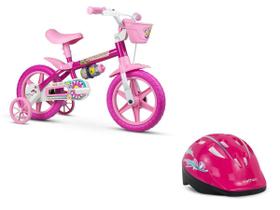 Kit Nathor Bicicleta Infantil Aro 12 Com Rodinhas Flower + Capacete Infantil Rosa