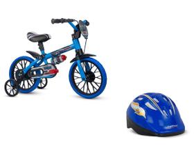 Kit Nathor Bicicleta Infantil Aro 12 Com Rodinhas Veloz + Capacete Infantil Azul