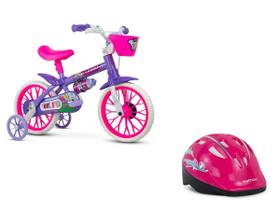 Kit Nathor Bicicleta Infantil Aro 12 Rodinhas e Cestinha Rosa/Roxo Violet + Capacete Infantil Rosa