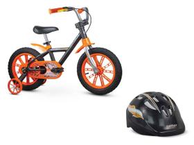 Kit Nathor Bicicleta Infantil Aro 14 Com Rodinhas First Pro Menino + Capacete Infantil Preto