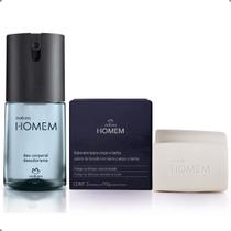 KIT Natura Homem Desodorante Spray Corporal 100mL + Sabonete Caixa de Sabonetes em Barra 3UN 110g