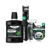 Kit Natural Black Escova, Gel Dental, Antisséptico e Fio Dental Completo