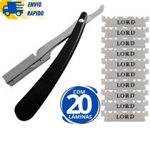 Kit Navalhete Navalha e 20 Lâminas Lord Dobrável Para Barbear Profissional Para Acabamentos