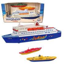 Kit Navio Transatlântico + 2 Barcos Frota Naval Coleção Máquinas Gulliver Original