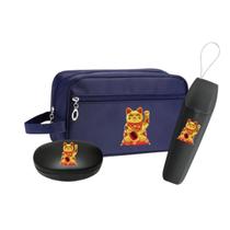 Kit Necessaire Bolsa Organizadora Gato da sorte Porta escova - Azul