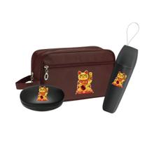 Kit Necessaire Bolsa Organizadora Gato da sorte Porta escova - Kit Necessaire Bolsa Organizadora Gato da sorte Porta escova -