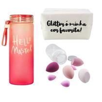 Kit Necessaire + Conjunto Esponjas Maquiagem + Garrafa Água