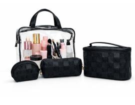 Kit Necessaire Feminina 4 Peças Maquiagem Viagem Bolsa - Preto