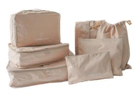 Kit necessaire para mala de viagem 7 peças bege