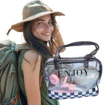 Kit Necessaire PVC Viagem Luxo + Frascos + Saboneteira + Esponja + Pente = 8 Produtos Organizador Travel