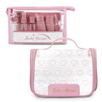 Kit Necessaire Transparente Com Frascos Ideal Para Viagens E Bagagem De Mão - Rosa Kit Necessaire Transparente Com Frascos Ideal Para Viagens E Bagagem De Mão - Rosa
