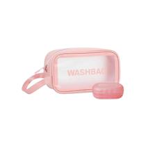 Kit Necessaire Washbag Rosa Pequena com Saboneteira p Viagem