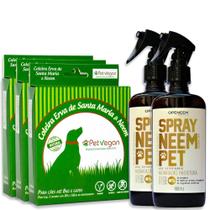 Kit Neem Pet Proteção 3 Coleira 2 Spray Cães Até 8Kg E Gatos