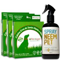 Kit Neem Pet Proteção 3 Coleira e Spray Cães Até 8kg e Gatos