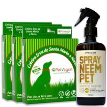 Kit Neem Pet Proteção 3 Coleira e Spray Cães Até 8kg e Gatos