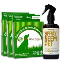 Kit Neem Pet Proteção 3 Coleira E Spray Cães Até 8Kg E Gatos