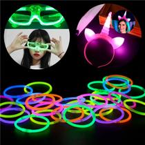 Kit Neon 106 Itens Festa Pulseira/Oculos/Tiara Brilha no Escuro