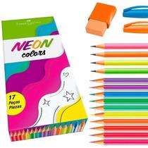 Kit Neon Colors com 17 peças lápis de cor/borracha/caneta Faber-Castell