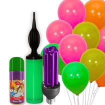 KIT Neon Lâmpada 36W Tinta Spray Verde C/25 Balões Sortido