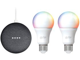 Kit Nest Mini 2ª geração Smart Speaker - com Google Assistente + 2 Lâmpadas Inteligentes