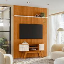 Kit New Silverstone Painel Piso-Teto Ripado e Bancada com 2 Portas Flexíveis em MDF Cinamomo e Off White - Pallazio