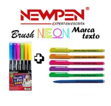 Kit Newpen Brush Pen Neon C/6 + Marca texto Neon c/6 Newpen
