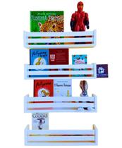 Kit Nicho de Parede Criança Livro Infantil Estante Bonecos Carrinho Pelúcia Prateleira Brinquedos Bebê 4pçs Mdf 55cm