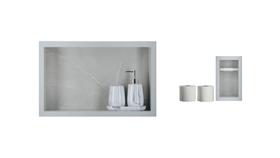 Kit Nicho de Porcelanato 50x30x11cm E Porta Papel Higiênico Duplo Banheiro Organizado Cinza Claro
