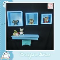 Kit Nichos Cubo + Prateleira com Varão MDF - Azul BB Bebê