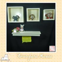 Kit Nichos Cubo + Prateleira com Varão MDF - Creme / Bege