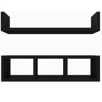Kit Nichos De Parede Madeira Mdf Moderno Prateleira - Preto