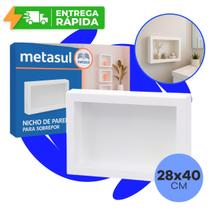 Kit Nichos de Parede Sobrepor 28x40cm Banheiro Porta Shampoo Sem Obra Quarto Sala Multiuso Branco